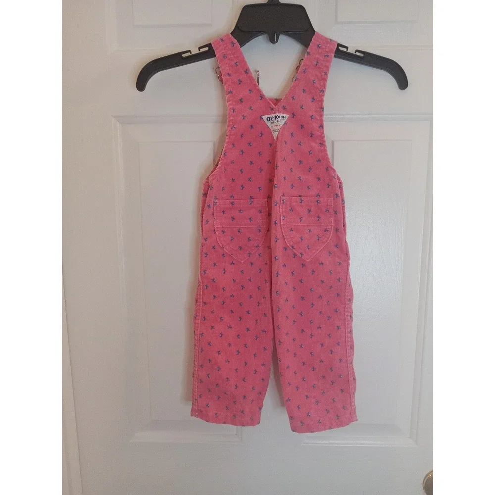 VTG 80s OshKosh B'gosh Pink Floral Print Corduroy Bib Overalls‎ 18 Months